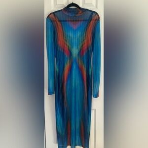 Another Girl Blue and Red Long Sleeve Mock Neck Sheath Dress